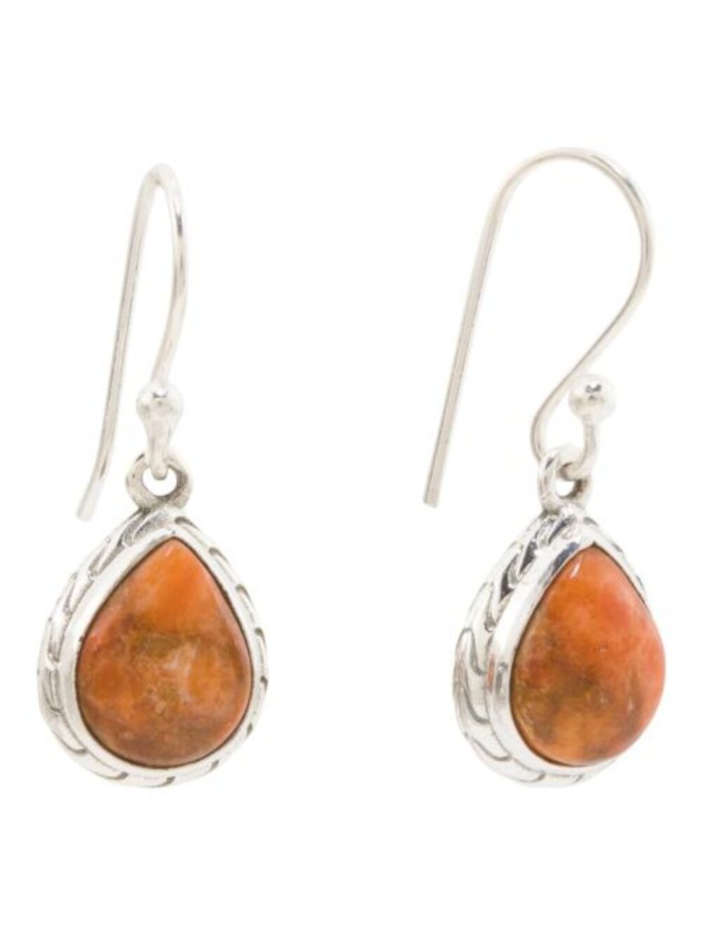 SHIVAM Made In India Sterling Silver Plated Orange Mohave Turquoise Earrings